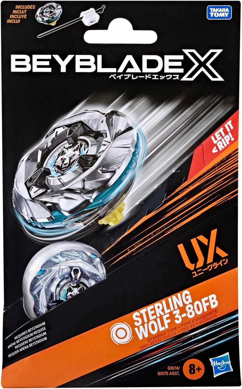 HASBRO Silver Sterling Wolf 3-80FB Beyblade X Starter UX-08