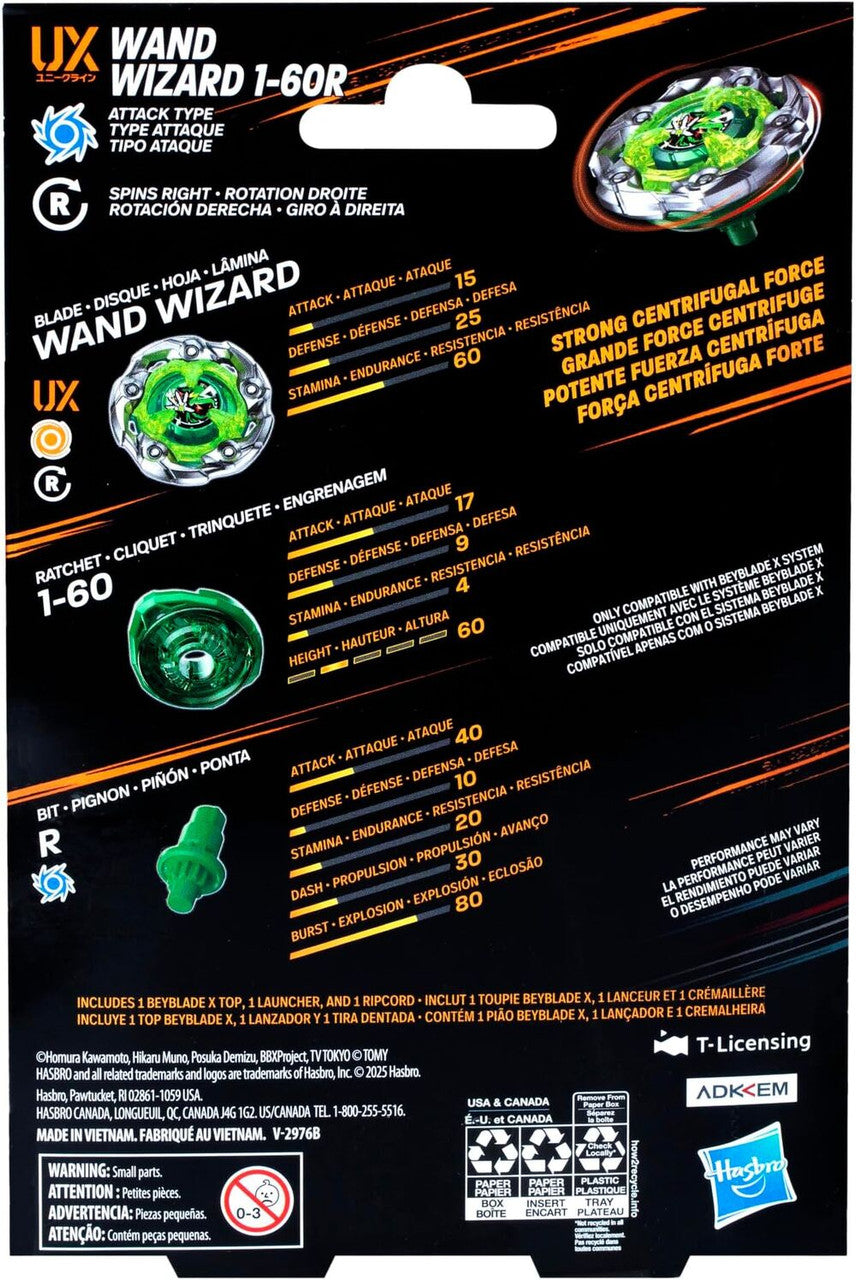 HASBRO Beyblade X Wand Wizard 1-60R & Shelter Drake 7-80GP Starter Bundle