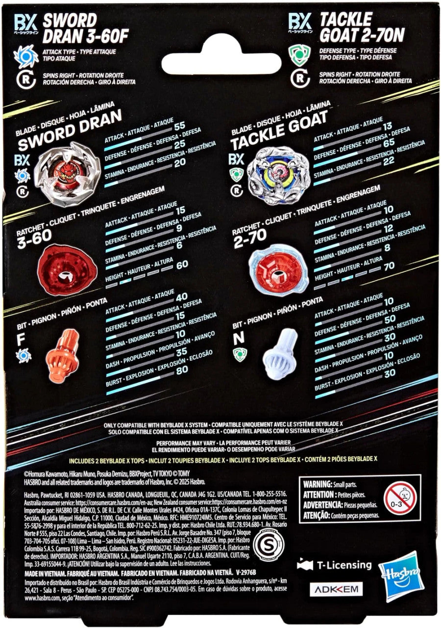 HASBRO Tackle Goat & Sword Dran Beyblade X Dual Pack G1688
