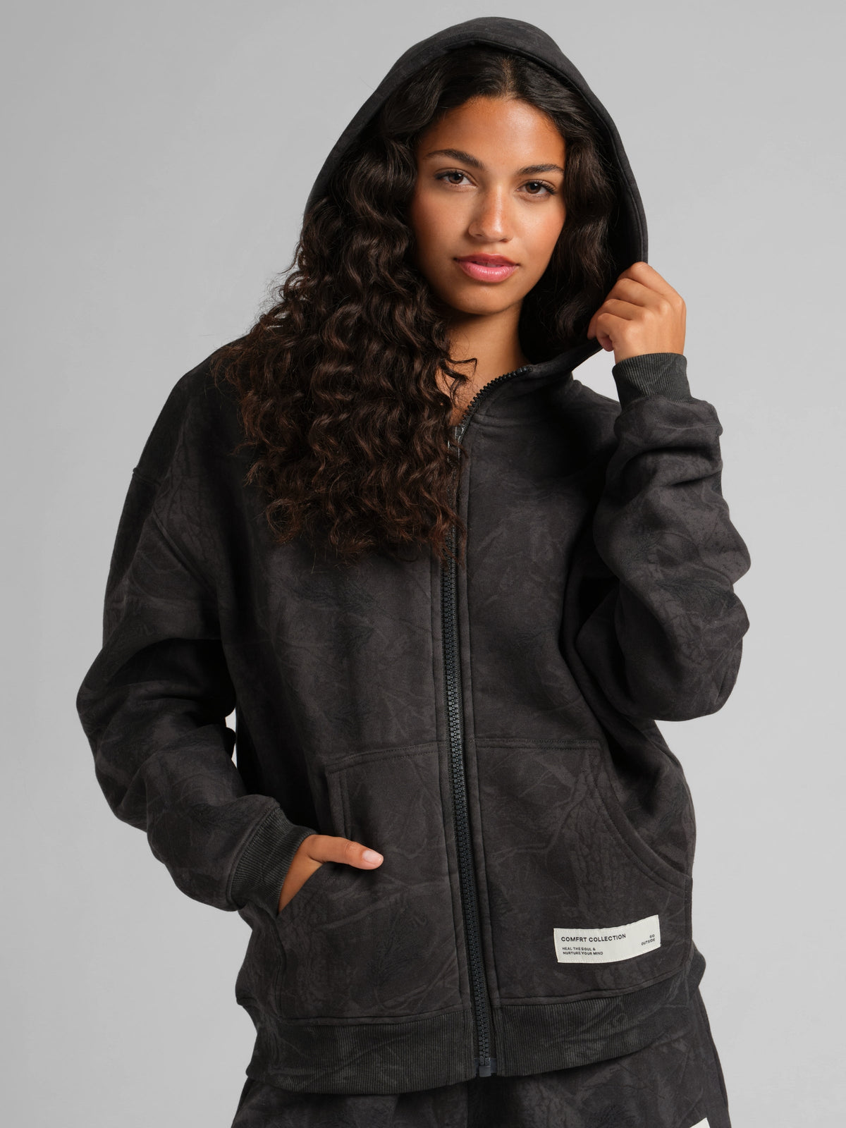 Camo Crop Zip Hoodie