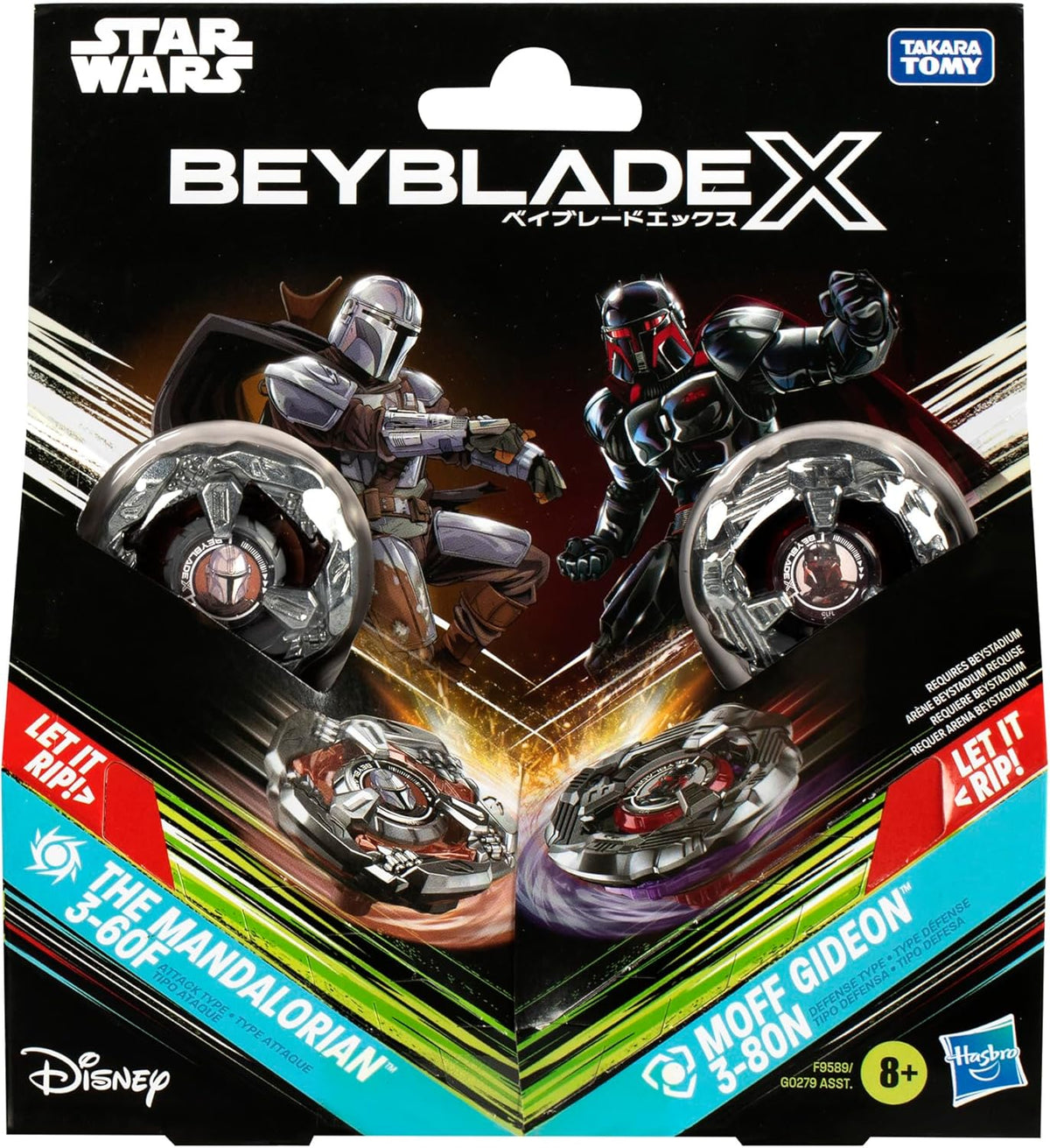 HASBRO Beyblade X and Star Wars Collab The Mandalorian 3-60F vs. Moff Gideon 3-80N