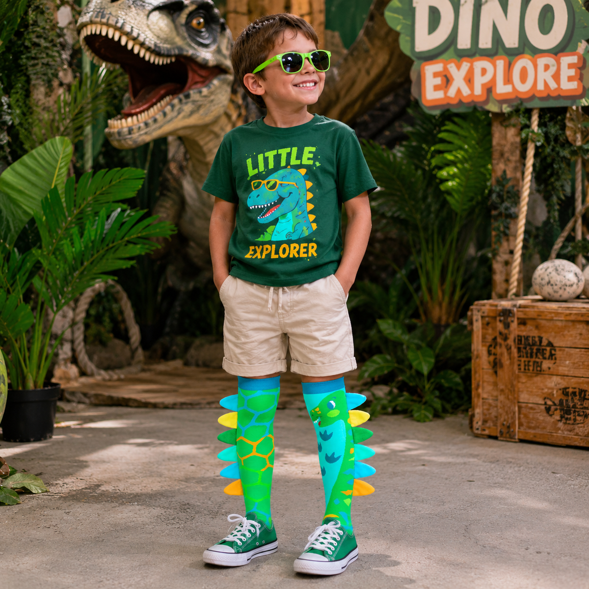GREEN ROAR DINOSAUR SOCKS