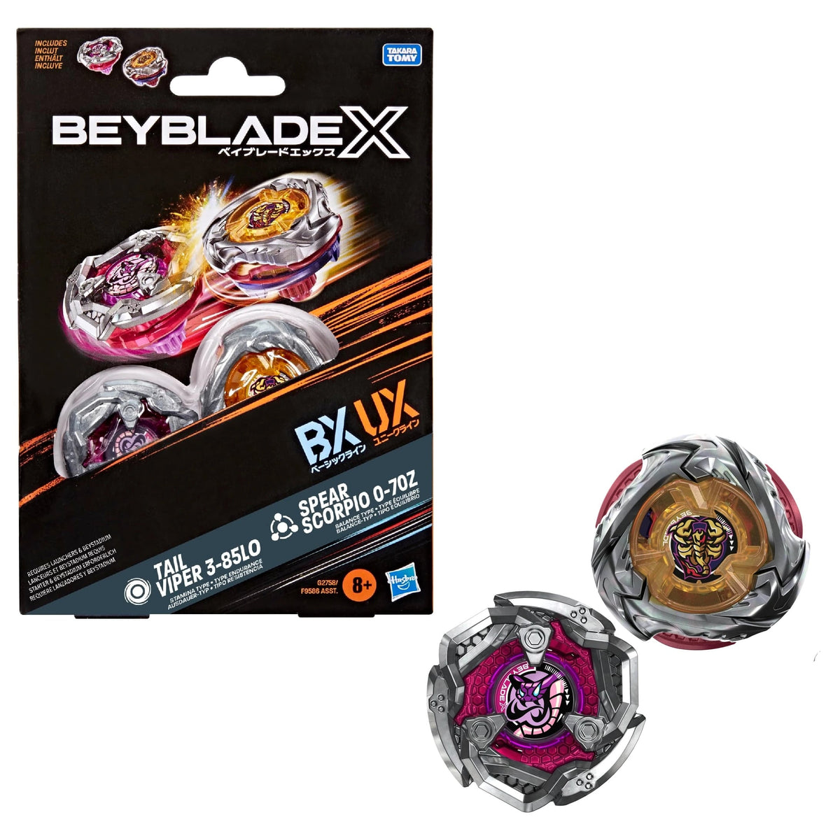 Hasbro Beyblade X Spear Scorpio 0-70Z and Tail Viper 3-85LO Dual Pack